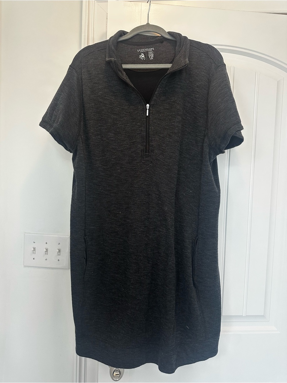 Black Short-Sleeve Zip-Front Dress